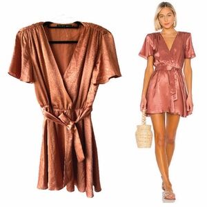 House of Harlow 1960 X REVOLVE Annika Copper Faux Wrap Belted Mini Dress Size S